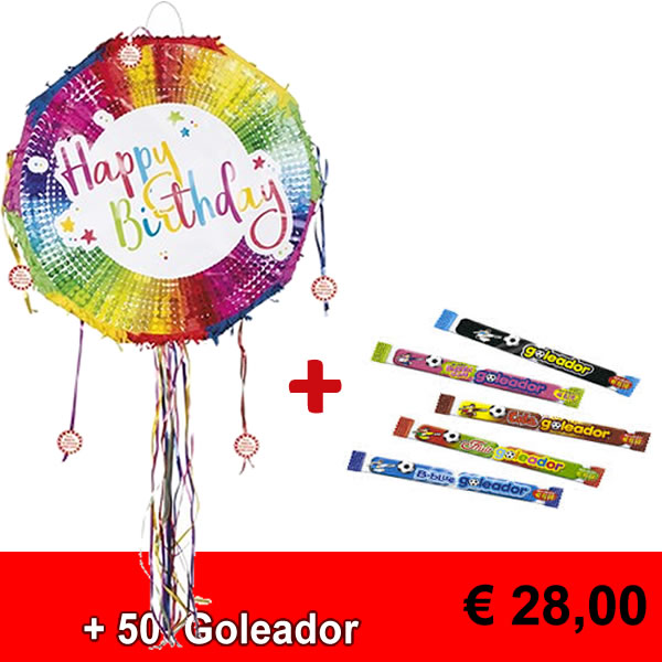 Kit Pignatta Happy Birthday 44x44cm + 50 caramelle Goleador imbustate