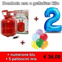 Bombola usa e getta gas elio + numerone blu + 5 palloncini mix