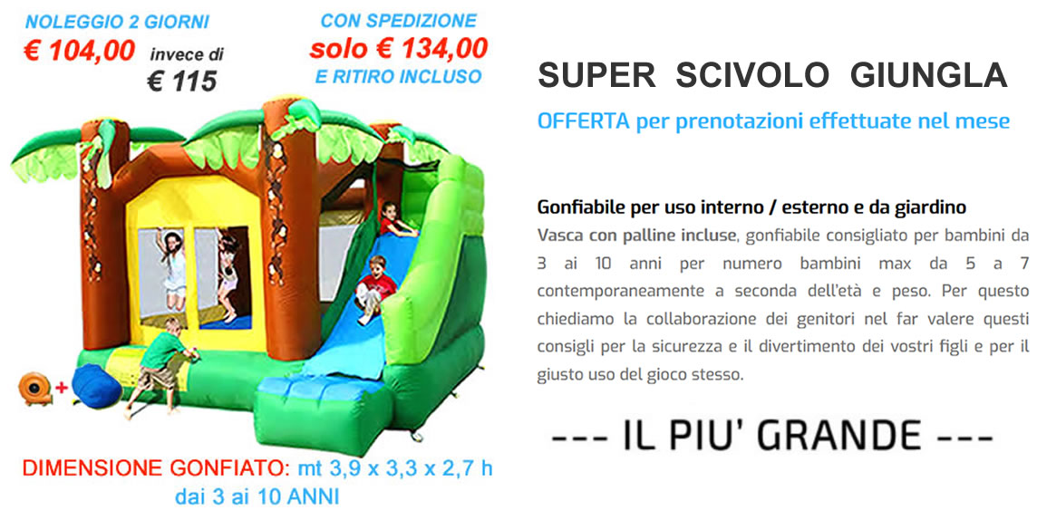 Offerta noleggio gonfiabile superscivolo Giungla