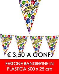 € 3,50 a conf. - Festone Bandierine in plastica 600 x 25 cm – Festone Buon Compleanno Happy Balloons