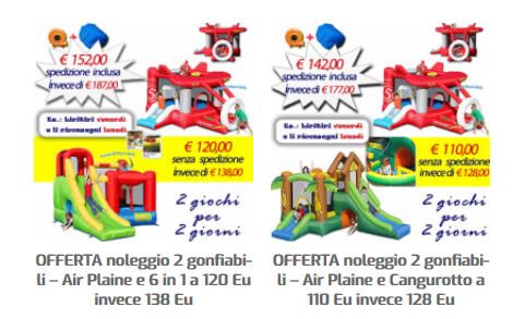  SUPER OFFERTE noleggio 2 gonfiabili per bambini