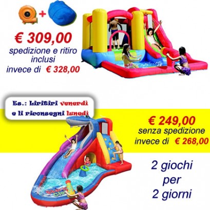 OFFERTA noleggio 2 gonfiabili ACQUATICI Squalo e Salta Splash a 249 Eu invece di 268 EuOFFERTA noleggio 2 gonfiabili ACQUATICI Squalo e Salta Splash a 249 Eu invece di 268 Eu
