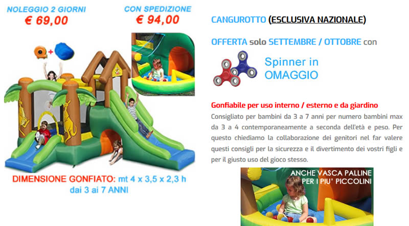 OFFERTA noleggio gonfiabile CANGUROTTO con SPINNER in OMAGGIO