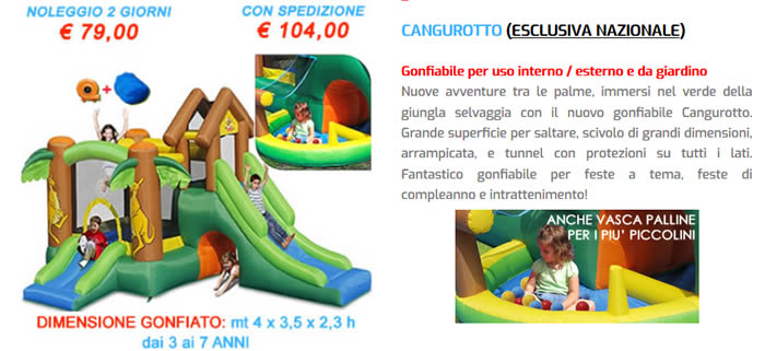Banner noleggio gioco gonfiabile Cangurotto per la Newsletter