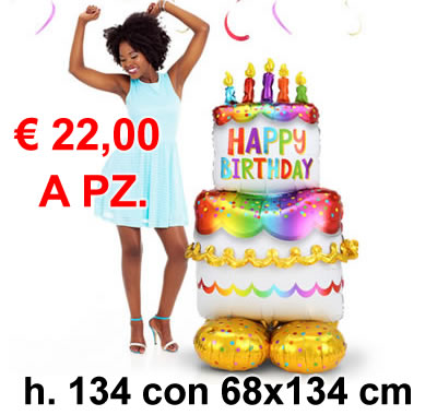 Kit maxi palloncino fai da te ad aria TORTA Happy Birthday con basetta e con istruzioni