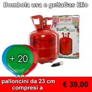Bombola usa e getta gas elio con 20 palloncini misti con dimensione da 23 cm circa