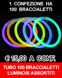 1 confezione da 100 Braccialetti luminosi assortiti - bracciali fluorescenti in colori assortiti