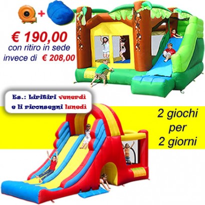 OFFERTA noleggio 2 gonfiabili - Super Scivolo Giungla e Mega Scivolo Combo a 190 Eu invece di 208 Eu con ritiro in sede