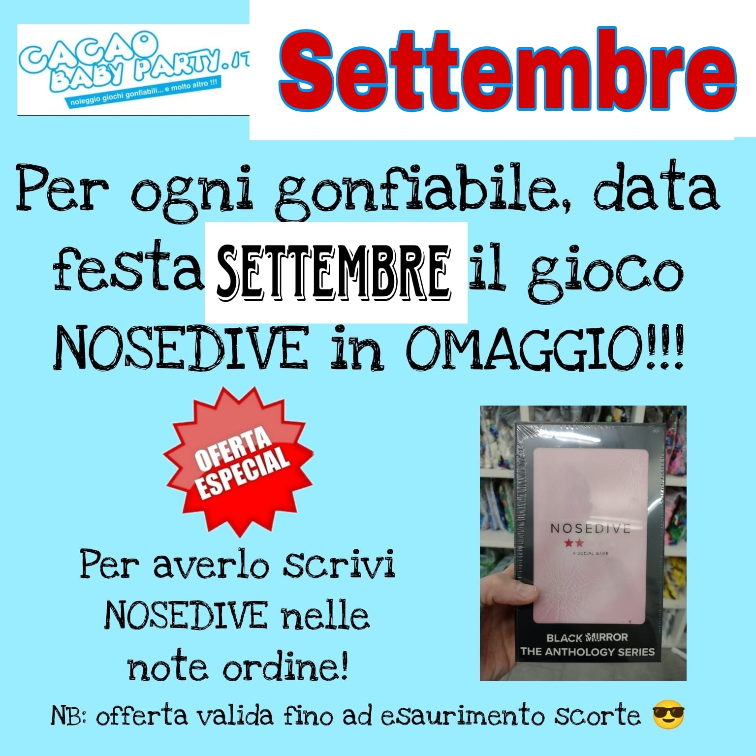 NEWSLETTER SETTEMBRE 2023 - Pero ogni gonfiabili noleggiato con data festa in SETTEMBRE il gioco NOSEDIVE in OMAGGIO