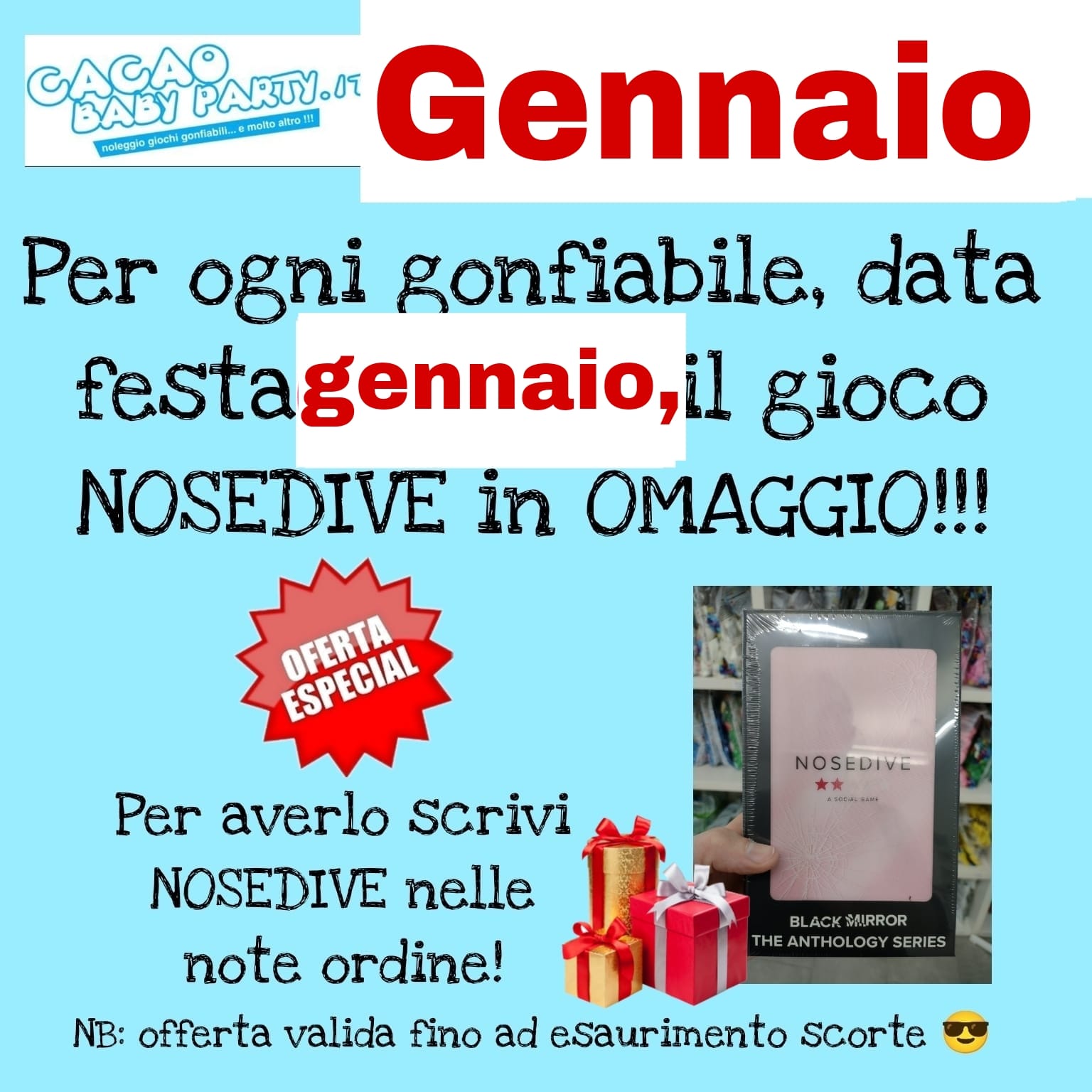 Promo Gennaio 2024 - Per ogni gonfiabili noleggiato con data festa nel MESE il gioco NOSEDIVE in OMAGGIO