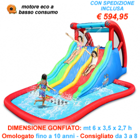 Gonfiabile Triple Racing Thunder - Gioco gonfiabile con Triplo scivolo grandissimo e piscina